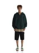 MASONPRINCE Cotton Blend Zip Up Hoodie in Green - On Male Model