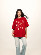 BEERBRO Retro Graphic Print T Shirt in Red - On Female Model