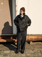USAGE Heavyweight Herringbone Baker Pants in Navy Blue - On Male Model