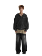 MASONPRINCE Cotton Blend Zip Up Hoodie in Gray - On Male Model