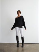 FaxCopyExpress Off Shoulder Overlay Sweatshirt in Black - On Female Model