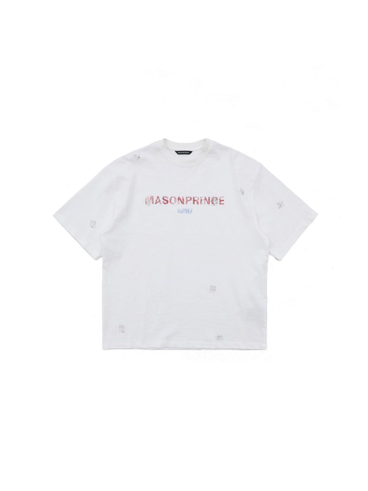 MASONPRINCE Distressed Embroidered Slub T Shirt in White