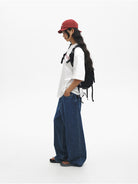MASONPRINCE Distressed Embroidered Slub T Shirt in White - On Female Model