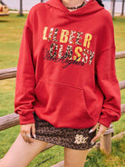 BEERBRO Heavyweight Graphic Print Hoodie in Red - On Female Model