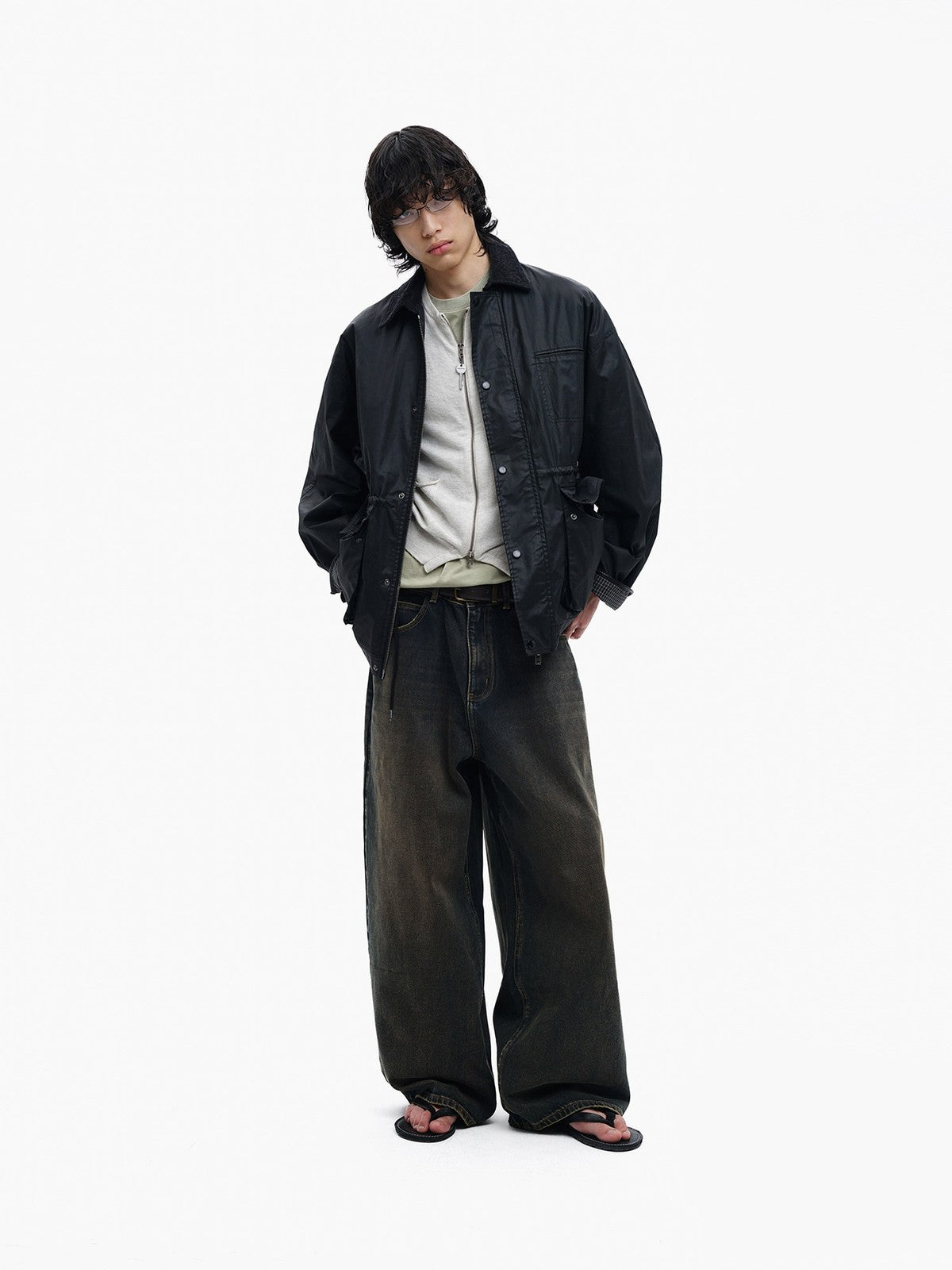 MASONPRINCE Waxed Cotton Barn Jacket in Black - On Male Model