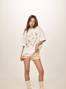 BEERBRO Retro Graphic Print T Shirt in White - On Female Model