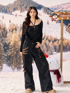 BEERBRO Lyocell Crossover Cowl Neck Top in Black - On Female Model