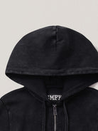 SMFK Washed Ribbed Zip Up Hoodie in Black - Detail