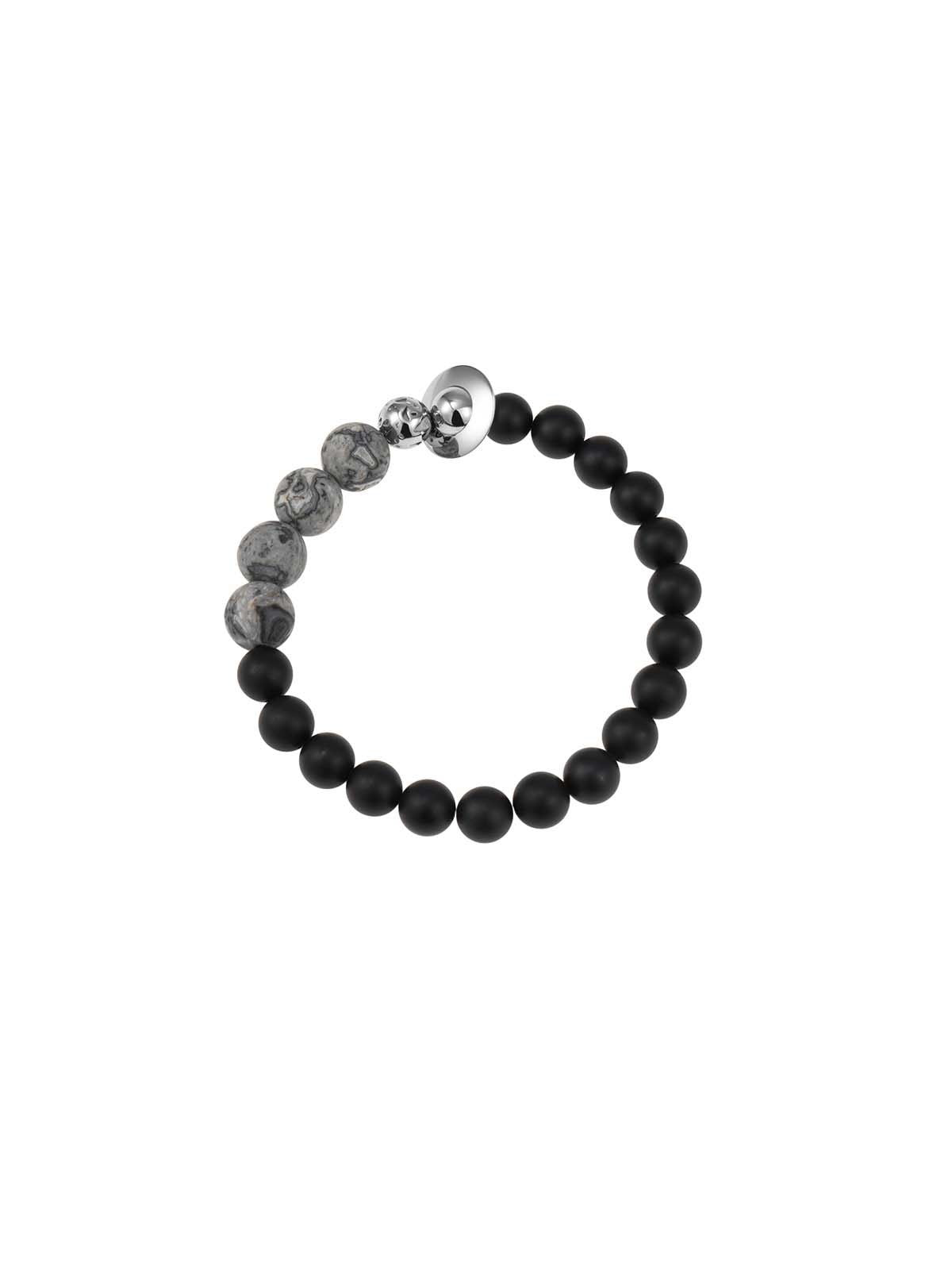 BLACKHEAD Black Agate Steel Beaded Bracelet in Black