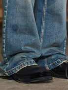 BLINDNOPLAN Distressed Washed Straight Jeans in Blue - On Model