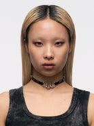BLACKHEAD Three Snakes Piercing Choker in Black - On Female Model
