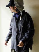 USAGE Detachable Hood Cotton Plaid Shirt in Brown - On Male Model