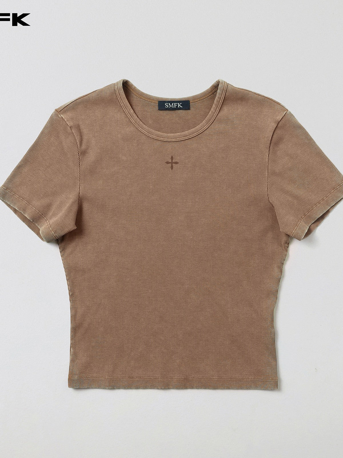 SMFK Silk Blend Short Sleeve Crop Top in Brown