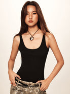 BEERBRO Scoop Neck Low Back Bodysuit in Black - On Female Model