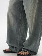 MASONPRINCE Frayed Hem Slub Denim Pants in Light Blue - On Model