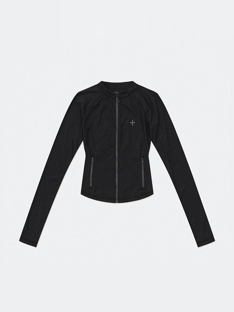 SMFK Cropped Zip Front Sports Jacket in Black