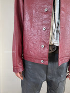 UNKNOWNWORLD Distressed Scarlet Leather Jacket in Red - On Model