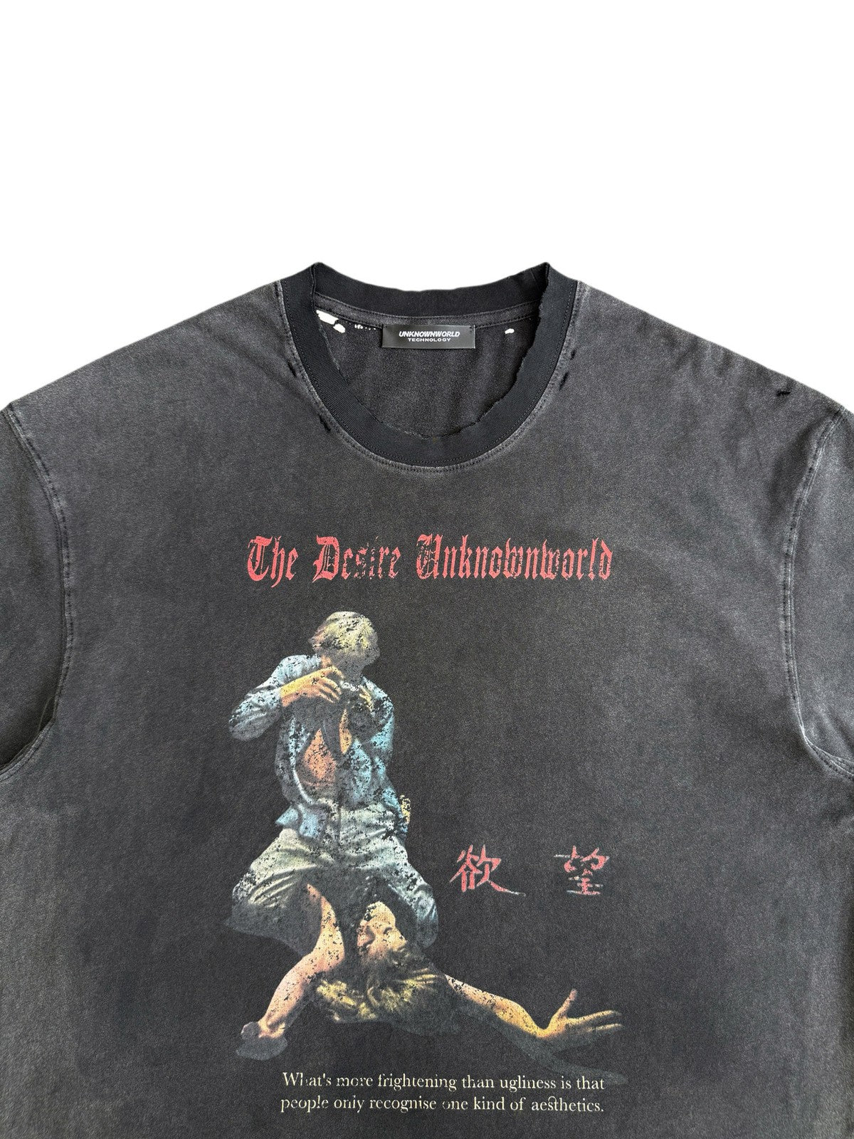 UNKNOWNWORLD Washed Distressed Graphic T Shirt in Black - Detail