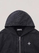 SMFK Washed Cotton Zip Up Hoodie in Gray - Detail