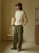 USAGE Reversible Cotton Crewneck Sweatshirt in Cream - On Male Model