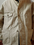 USAGE Washed Heavyweight Cotton Chore Jacket in Beige - On Male Model