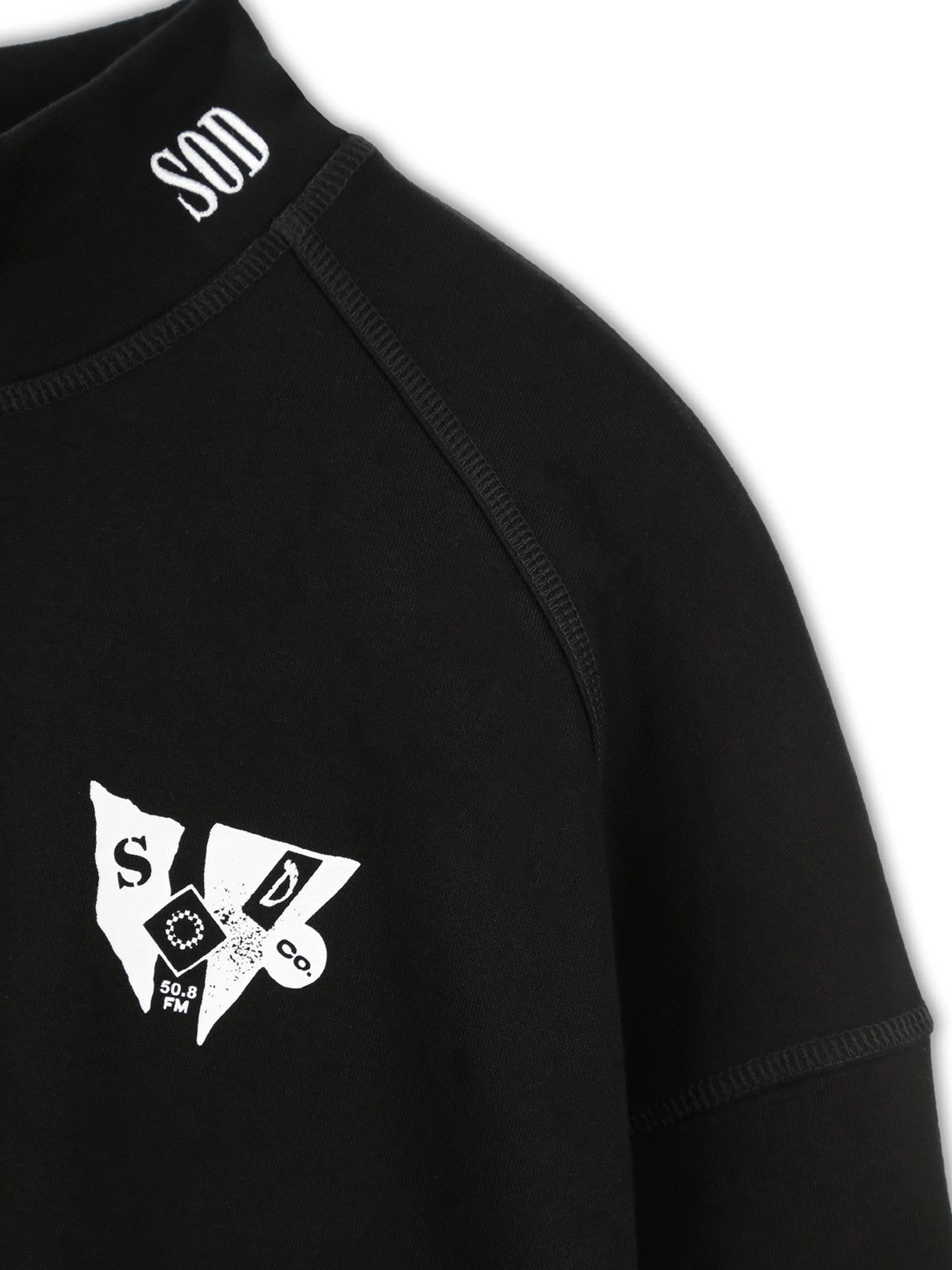 SOD Embroidered Mock Neck Top in Black - Detail