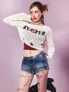 BEERBRO Jacquard Knit Shrug Cami Set in White - On Female Model