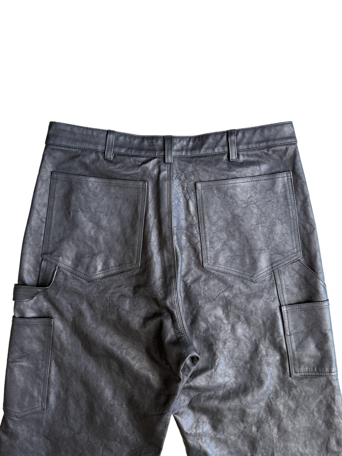 UNKNOWNWORLD Horsehide Double Knee Work Pants in Black - Detail