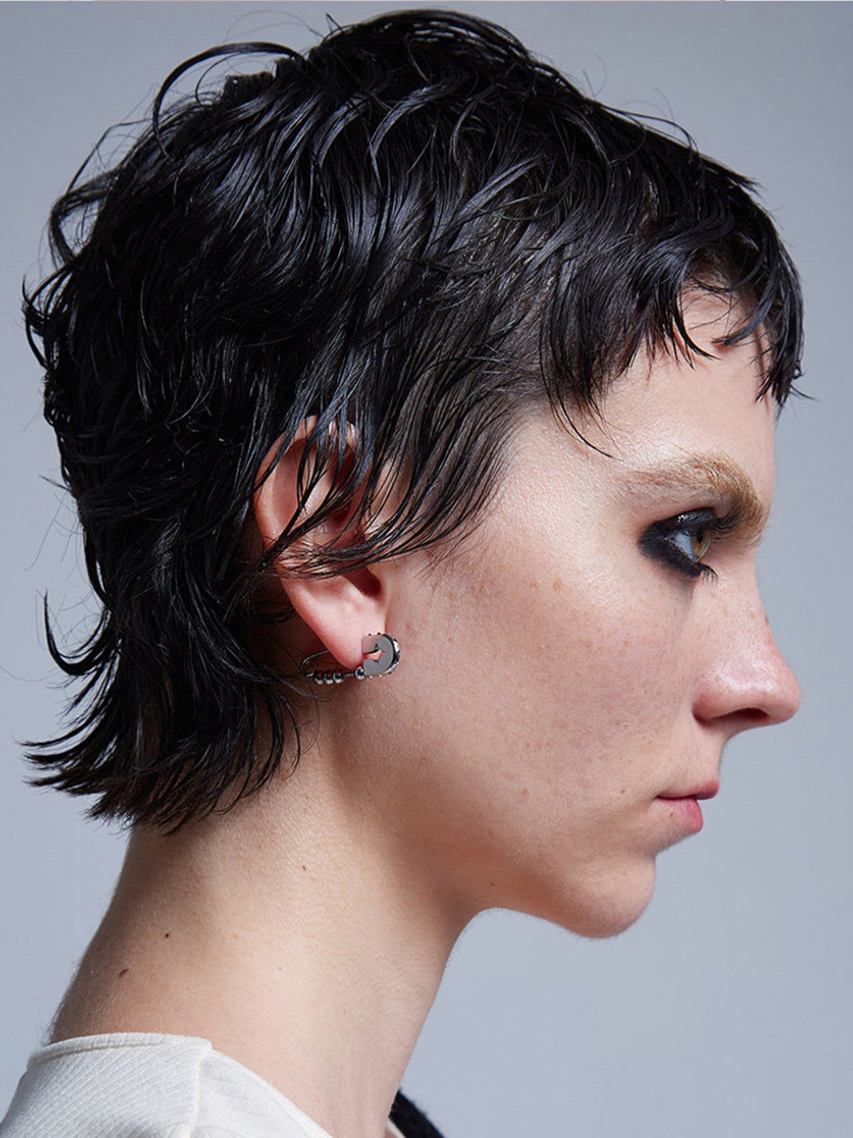 BLACKHEAD Rivet Ball Safety Pin Earrings in Silver - On Female Model