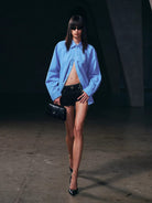 SMFK Cross Badge Cotton Cargo Shirt in Sky Blue - On Female Model