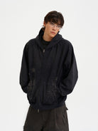 MASONPRINCE Fireworks Cotton Zip Up Hoodie in Black - On Male Model