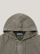 SMFK Garment Dyed Cotton Zip Up Hoodie in Gray - Detail
