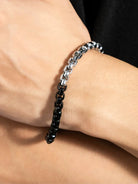 BLACKHEAD Two Tone Steel Box Chain Bracelet in Black - On Male Model