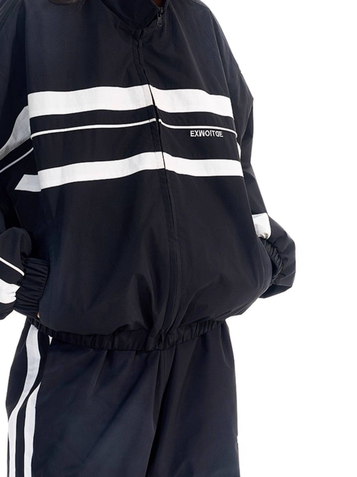 BLINDNOPLAN Color Blocked Zip Up Track Jacket in Black - On Model