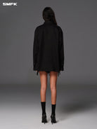 SMFK Long Sleeve Linen Button Down in Black - On Model