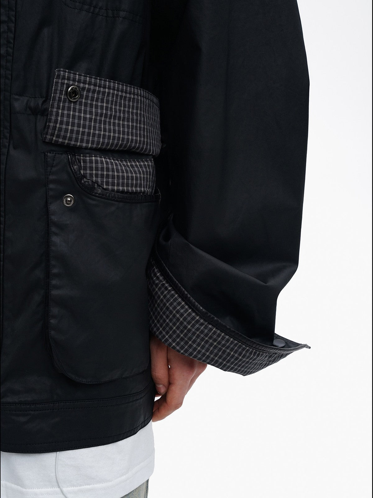 MASONPRINCE Waxed Cotton Barn Jacket in Black - On Model