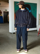 USAGE Hand Distressed Patched Chinos in Navy Blue - On Male Model