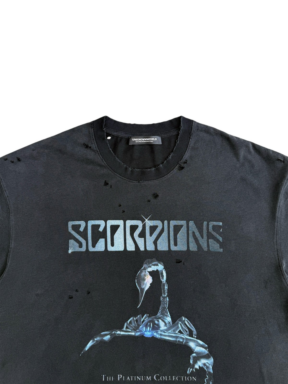 UNKNOWNWORLD Distressed Metallic Scorpio Tee in Black - Detail