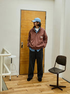 USAGE Heavyweight Cotton Half Zip Sweatshirt in Brown - On Male Model