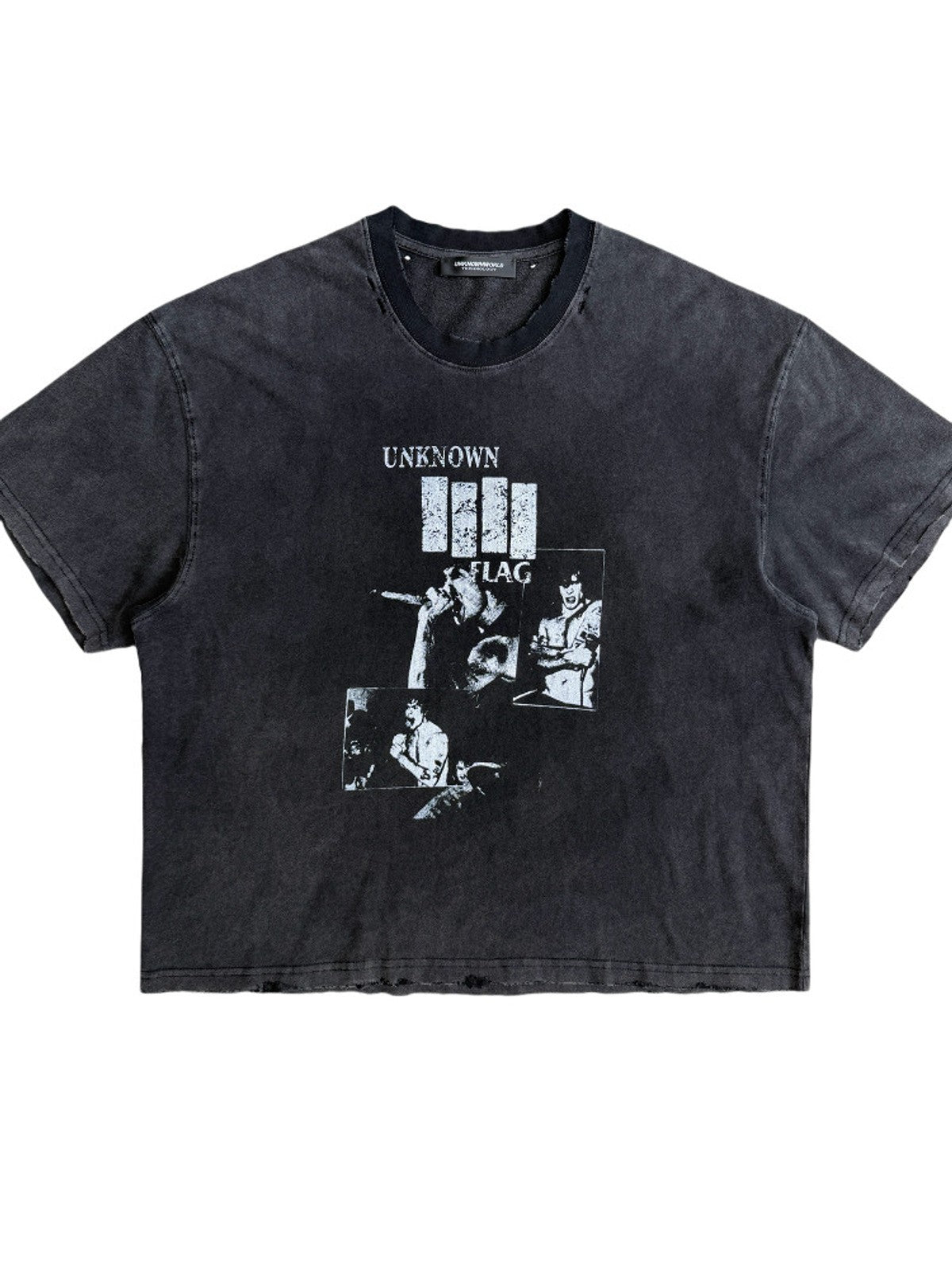 UNKNOWNWORLD Sun Faded Distressed Flag Print T Shirt in Black