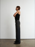 FaxCopyExpress Basic 2 Distressed Wide Leg Jeans in Black - On Female Model