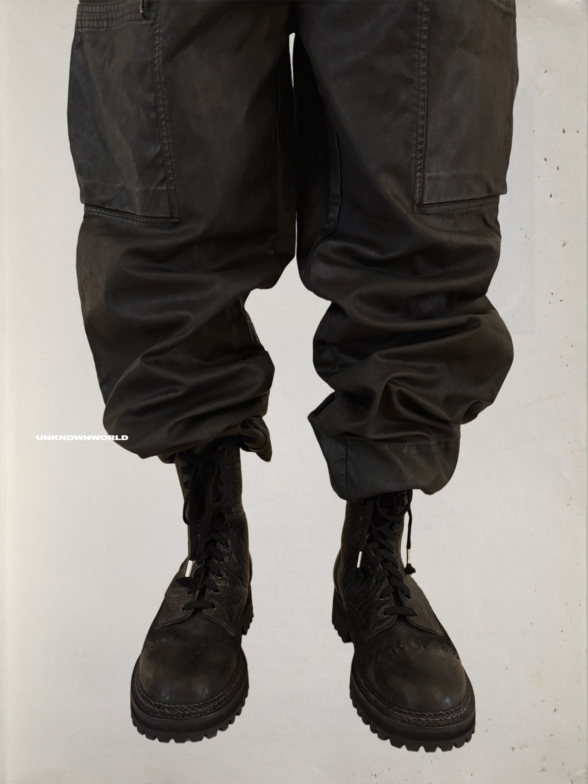 UNKNOWNWORLD Maryam Horse Leather Norwegian Welt Boots in Black - On Model