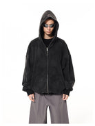 UNKNOWNWORLD Mud Dyed Zip Up Hoodie in Black - On Male Model