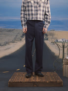 SOD Melvins Embroidered Pinstripe Trousers in Navy Blue - On Male Model