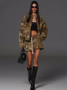 SMFK Cotton Blend Cargo Shorts in Multi - On Female Model