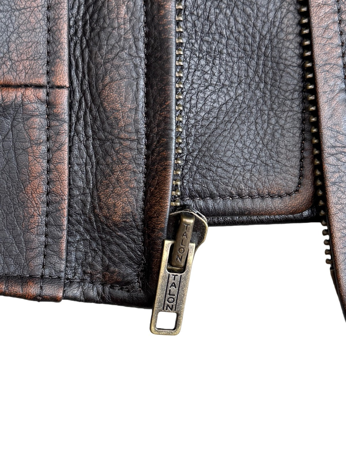 UNKNOWNWORLD Distressed Cowhide Flight Jacket in Brown - Detail