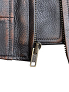 UNKNOWNWORLD Distressed Cowhide Flight Jacket in Brown - Detail