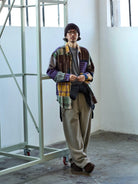 USAGE Cotton Plaid Patchwork Shirt in Patchwork - On Male Model