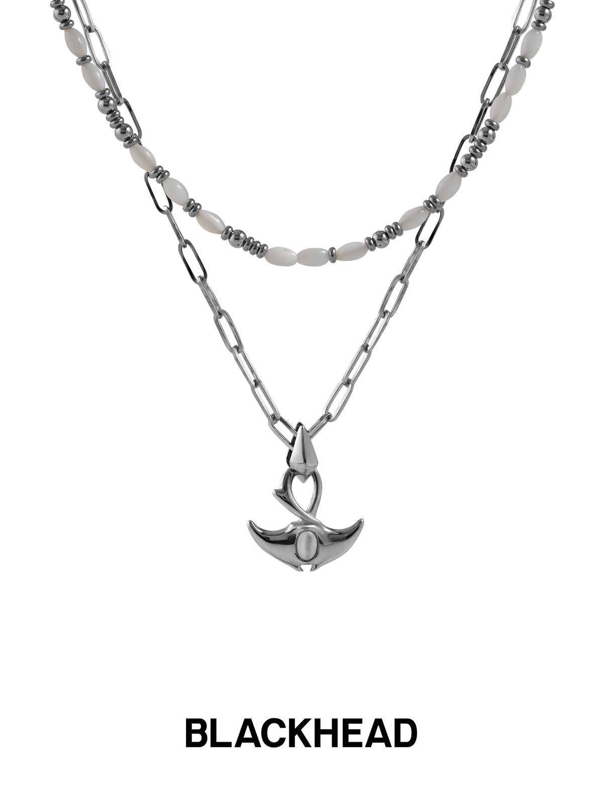 BLACKHEAD Double Layer Manta Ray Necklace in Silver - Detail