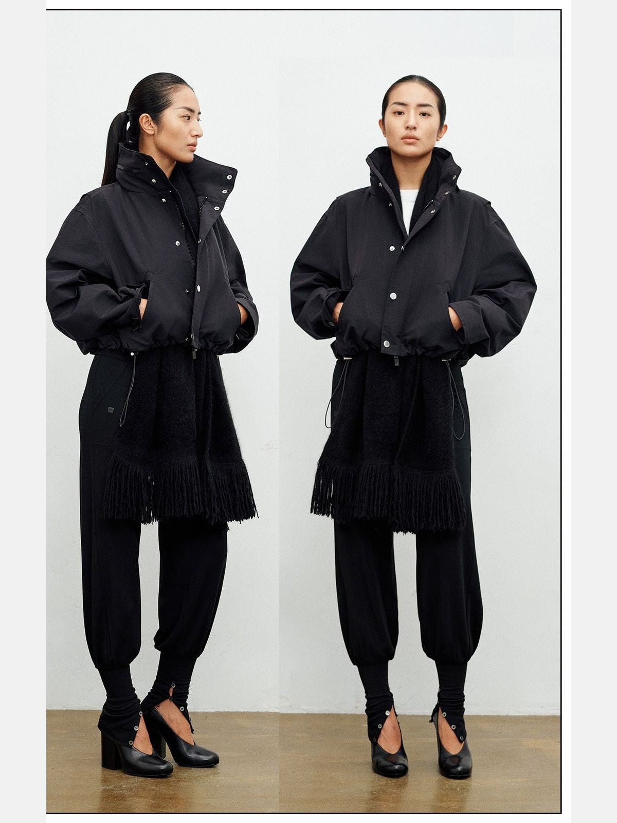 FaxCopyExpress Drawstring Hem Cropped Jacket in Black - On Female Model